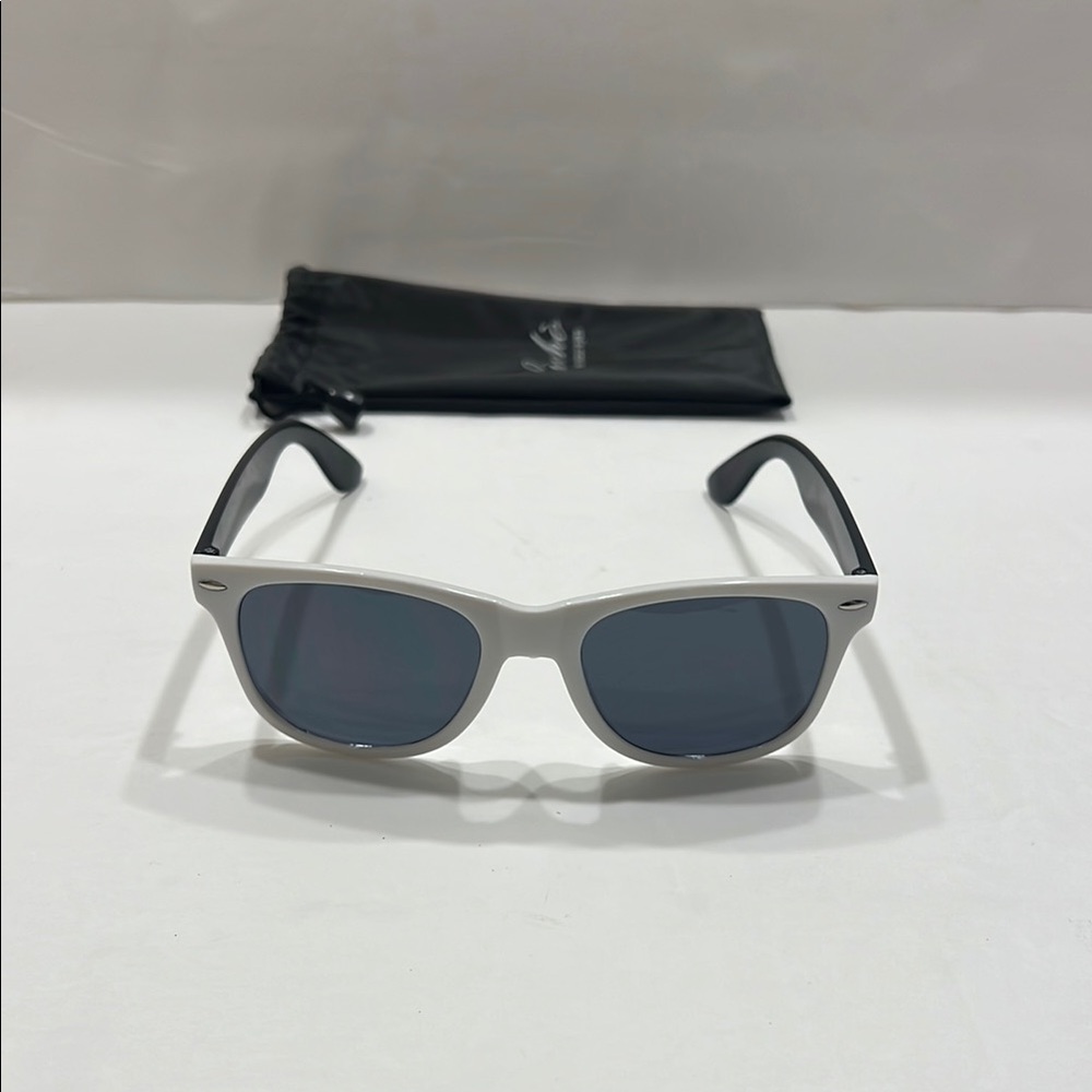 Black and White Rectangular Sunglasses with Case